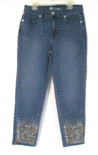 DG2 Diane Gilman Embellished Jeans Sz 4P Blue Stretch Zip 668101 Women CBP7