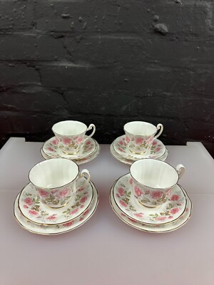 4 x Royal Adderley Devonshire Roses Tee Trios Tassen Untertassen und Beilagenteller Set