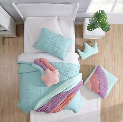 NEW! 2 pc Koolaburra UGG Lulu Kids Canal Blue TWIN Quilt & Sham Set RETAIL $110