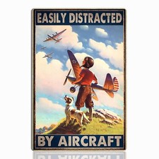Airplane Decor Aviation Wall Art - Vintage Airplane Metal Tin Sign Easily Dis...