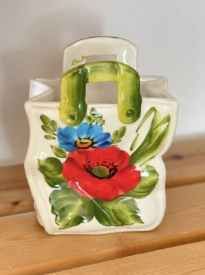 BASSANO KERAMIK VASE TISCHVASE SCHÖNES MOHNBLUMEN MOTIV 22CM HOCH NEU - Bild 1 von 4