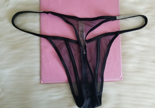 VICTORIA'S SECRET VERY SEXY SHEER SHINE SHINE STRAP MESH THONG PANTY SMALL BLACK - Picture 10 of 14