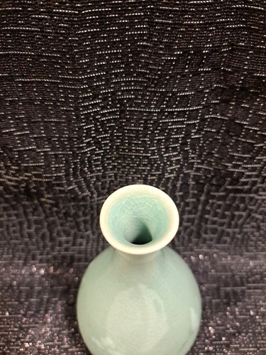 Korean Crackled Celadon Greenware Flying Cranes Vase 6.5" Signed Vintage - Picture 4 of 6