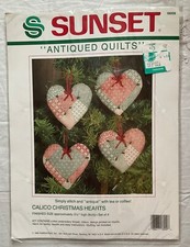 Sunset Antiqued Quilts Ornament Calico Christmas Hearts Kit 1989 Vintage