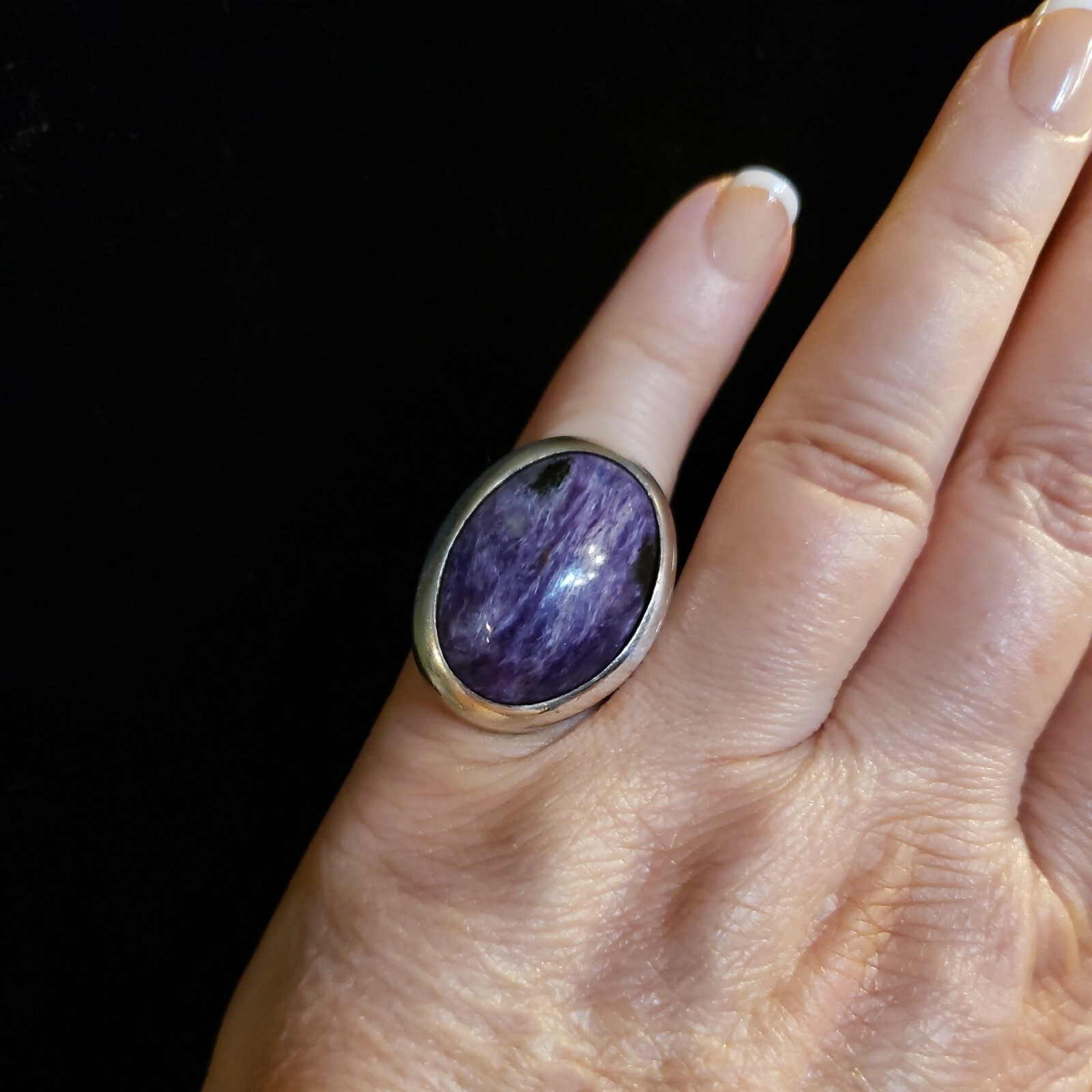 Bold Sterling Silver CHAROITE Ring, Designer Sign… - image 12