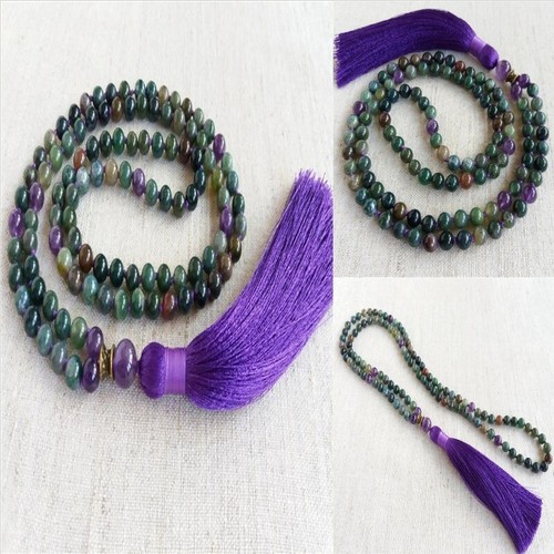 6 mm indischer Achat Edelstein 108 Perlen Mala Quaste Halskette Braut Chakra - Bild 3 von 8