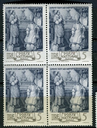 VATICAN; 1943 early Silver Jubilee fine MINT MNH 5L. BLOCK of 4