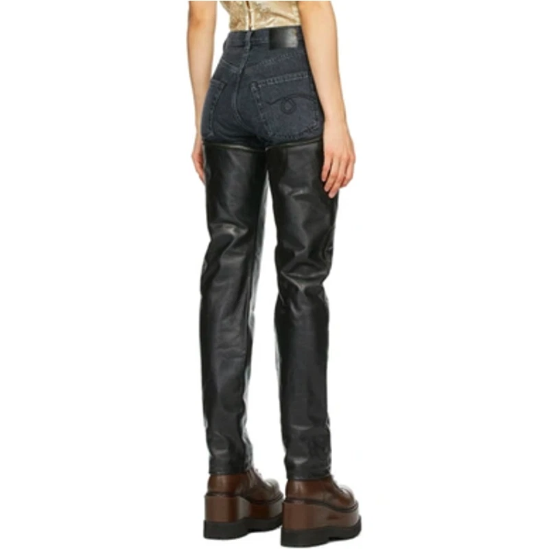 Pantalones ajustados R13 de cuero negro con cremallera Axl en piedra negro Foto 4 de 4