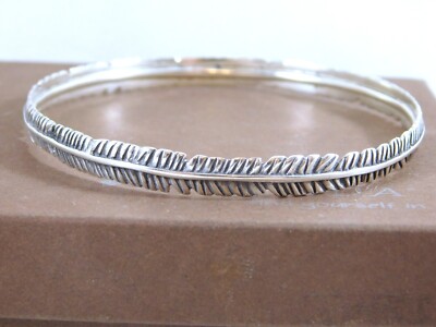 SILPADA 925 Sterling Silver Etched Feather Bangle Bracelet B3412