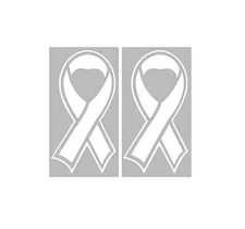 2 -2.25"x4" White Ribbon-LUNG Cancer Awareness-Vinyl Decal sticker cell laptop