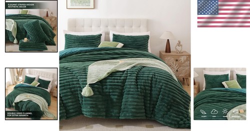 Super Soft Twin Comforter Set - Dark Green Fleece, Machine Washable Cozy Set - Picture 2 of 9