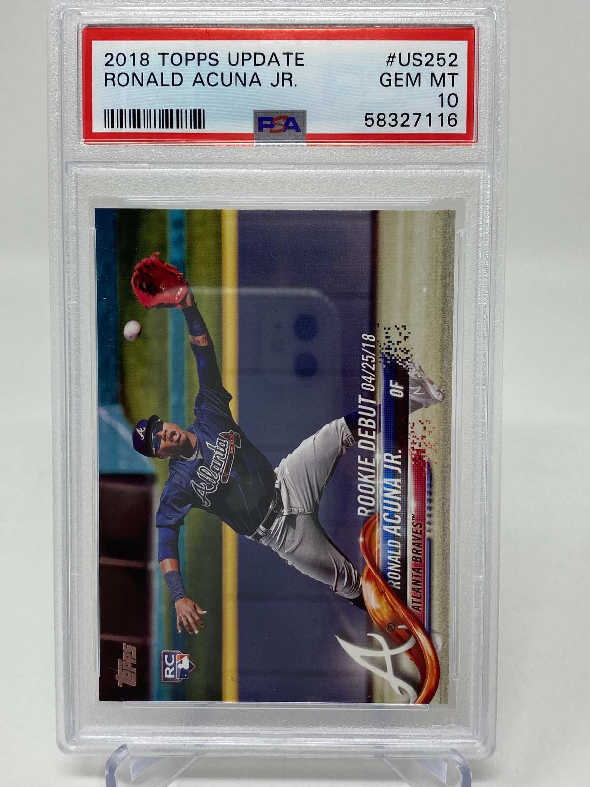 2018 Topps  Update #US252 Ronald Acuna Jr.  PSA 10 Rookie Card RC view 7
