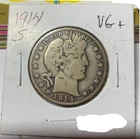 1914-S Barber Half Dollar,  90% Silver! Better Date & Mint, very good condition