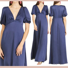 NWT 285 Sachin Babi 0 Short Sleeve V Neck Alli Gown Deep Cobalt Blue S1757