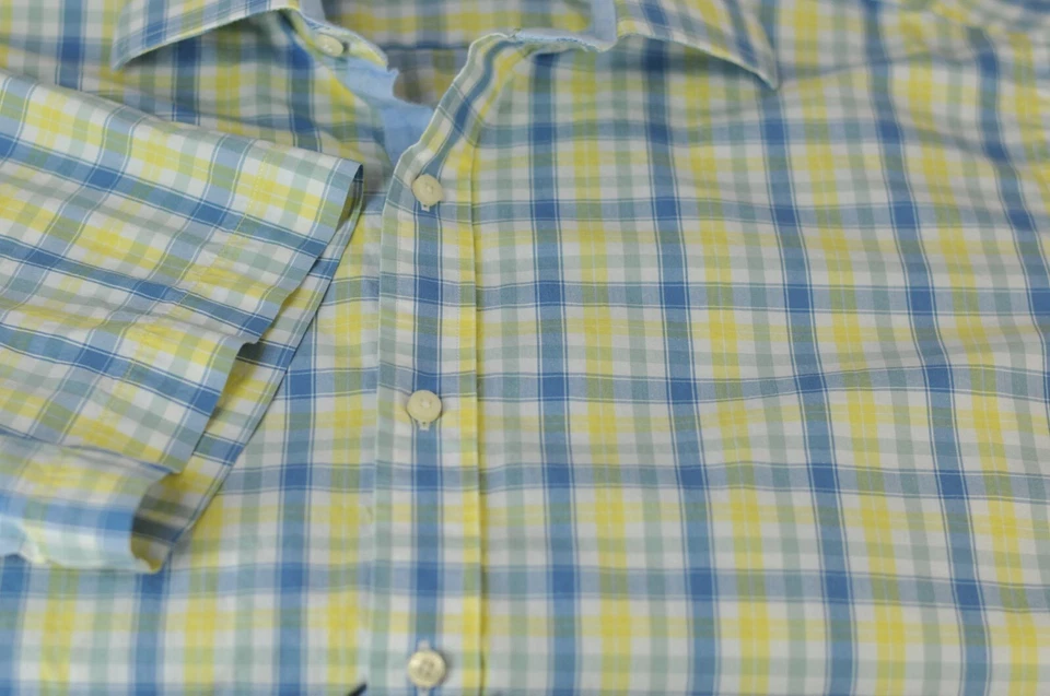 Camisa casual masculina xadrez azul amarela e branca de algodão Tailorbyrd GG grande alta - Imagem 3 de 3