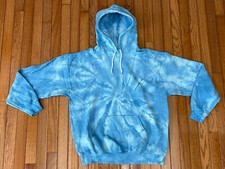 Tie Dye Hoodie Sweatshirt Pullover Cloud Blue Heavy Blend Kangaroo Pocket LARGE
