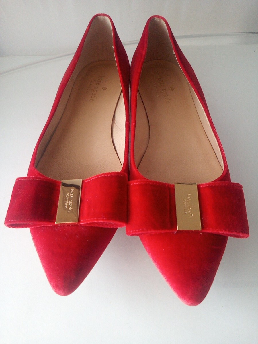 KATE SPADE New York Emmie Red Velvet Bow Ballet Flats Pointed Toe