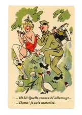 French humor military A Noyer   Vintage Antique Postcard Soldier with sexy gal.