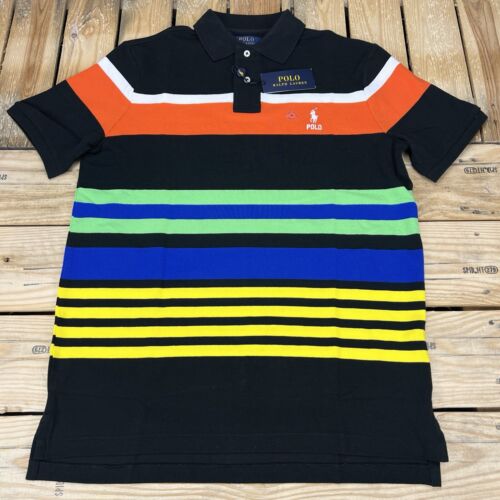 Polo Ralph Lauren Black Blue Yellow Orange Stripe Classic Fit Shirt Men's Medium