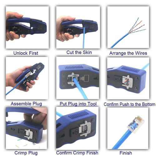 RJ45 Pass Through Crimping Tool for Cat5e Cat5 Cat6 Plugs Connector Network - Picture 9 of 12