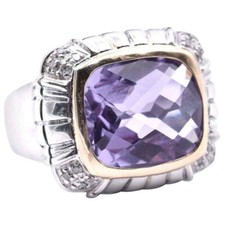 Women's Classic Solitaire Ring With Aqua Purple Amethyst  935 Sterling Silver