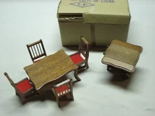 a Price Products wooden dollhouse mini furniture table + chairs set plus cart