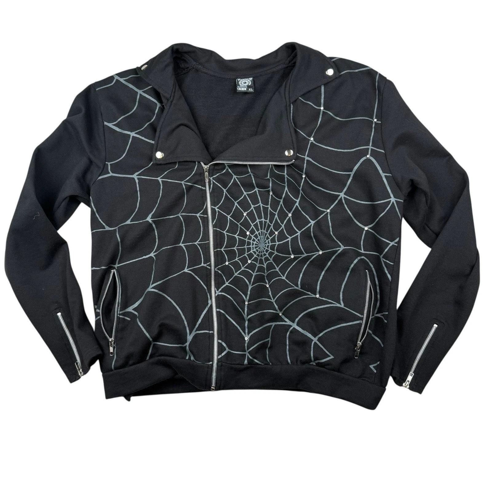 Kreepsville 666 Spider Web Skull Zip XL Gothic Horror Black Jacket Emo Halloween image 1