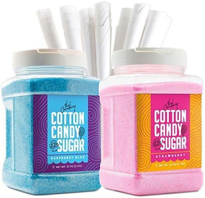 Cotton Candy Floss Sugar 32Oz (2-Pack) Includes 100 Premium Cones | Raspberry Bl