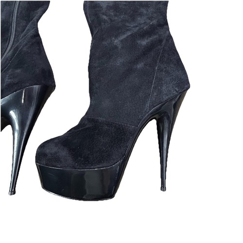 Vintage Elsé Anita Black Suede Knee High Platform Stiletto Boots Size 9 - Picture 2 of 11