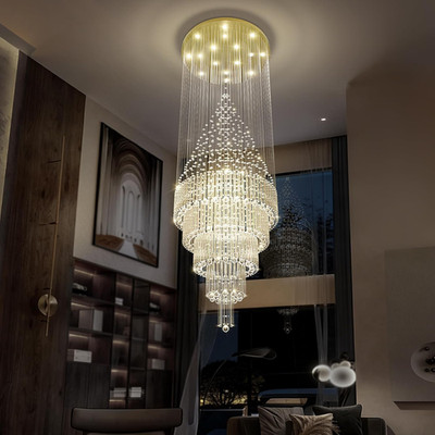 Dimmable Gold Raindrop Crystal Chandelier for Entryway & Stairway