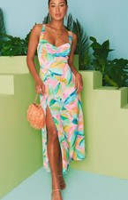 NWT Show Me Your Mumu Mina Midi Dress Tropicana Burst Luxe Satin Size XS