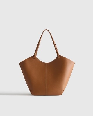 Quince Italian Leather Trapeze Tote Bag 13.5x15x6” Cognac | eBay