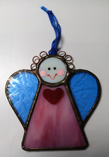 Vintage Stained Glass Angel Heart Suncatcher Christmas Ornament