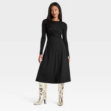 Women's Long Sleeve Twist-Front Midi Dress - A New Day