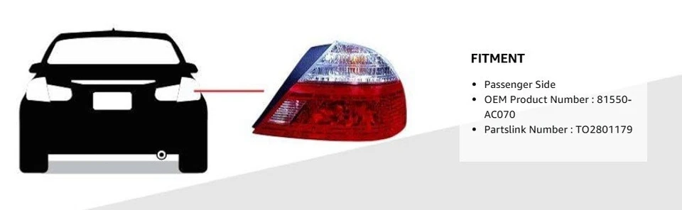 Passenger Side Taillight Assembly For 2003-04 Toyota Avalon Repl for 81550-AC070 - Imagem 4 de 4