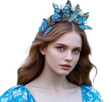 Butterfly Headbands Fascinators for Women - Monarch Butterfly Crown Tea Blue