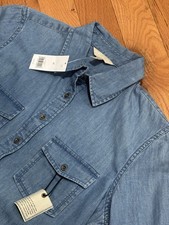 NUEVO CON ETIQUETAS Camisa Banana Republic Mediana Azul Denim Cambray Abotonada Manga Larga