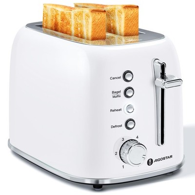 Aigostar Retro 2 Slice Toaster  Stainless Steel, Extra Wide Slots, Bagel Func...
