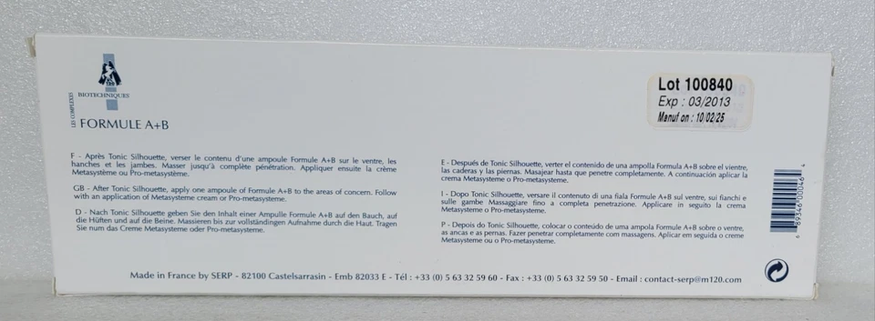 Fórmula de ionitermia fórmula A+B suavizante corporal 8-10 ml / 0,34 oz. Juego de ampollas SERP Foto 3 de 4
