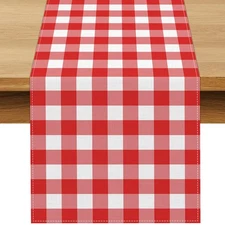 Italian Gingham Table Runner and White Checkered Party Decoration 13" x 72" Red