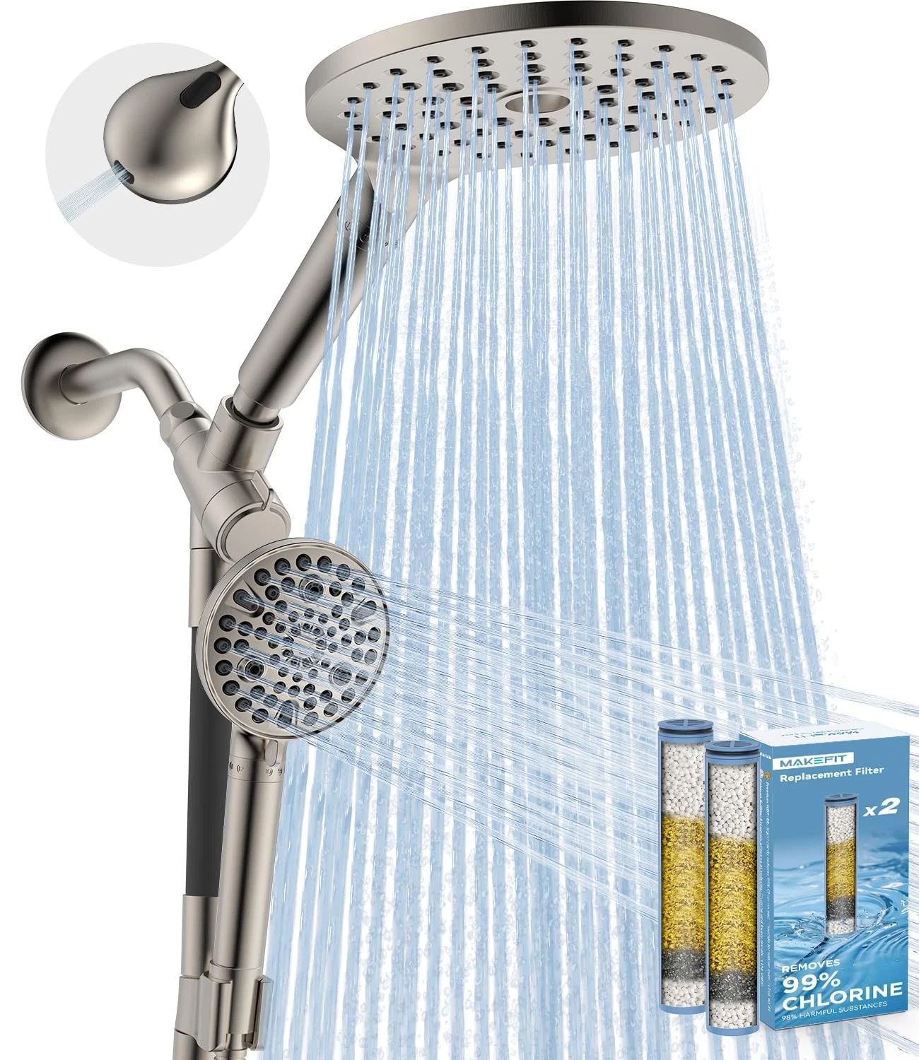 Dual Filtered Rain Shower Head Combo, High Pressure Handheld Shower Head with...