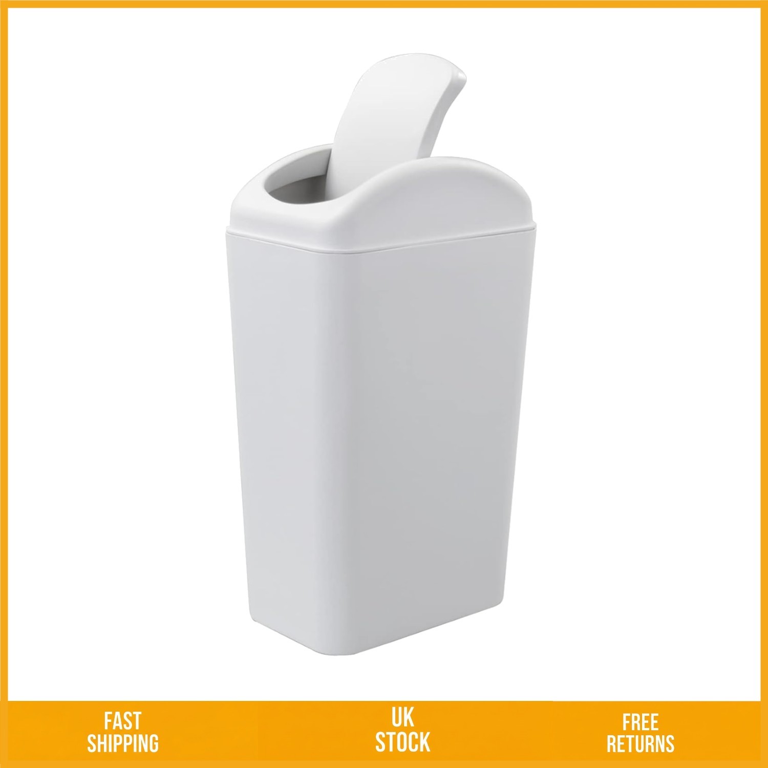 Sleek Grey Plastic Swing Top Waste Bin Space Saving Slim Trash Can 14L 1 Pack