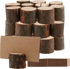30PCS Wooden Place Card Holders with 60 Kraft Cards, Rustic Mini Table Number