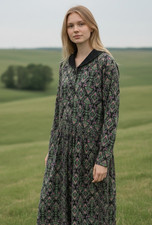 Vtg 90s Eddie Bauer Cotton Prairie Boho Cottagecore Folk Print Long Dress Sz L