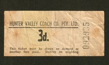 VINTAGE EARLY 1950s HUNTER VALLEY COACH Co. PTY LTD MAITLAND NSW BUS TICKET