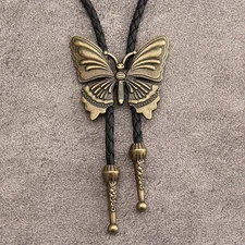 Native American Bolo Tie Rodeo Cowboy Leather Silver Butterfly Bolo Tie
