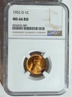 1952-D Lincoln Wheat Cent 1C Graded MS66 RD by NCG