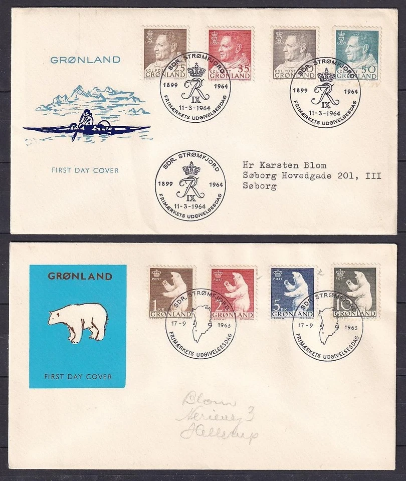 w2035/ Greenland (4 stk) Complete Northern Light-Polar Bear King FDC Cover 1963 - Image 3 of 3