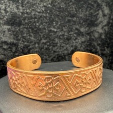 Vintage Copper Cuff Bracelet Magnetic Thick Stamped 7