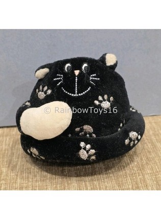 NEU Jellycat Curlikitty schwarz mit gestickten Pfotenabdrücken Stofftier Plüschtier